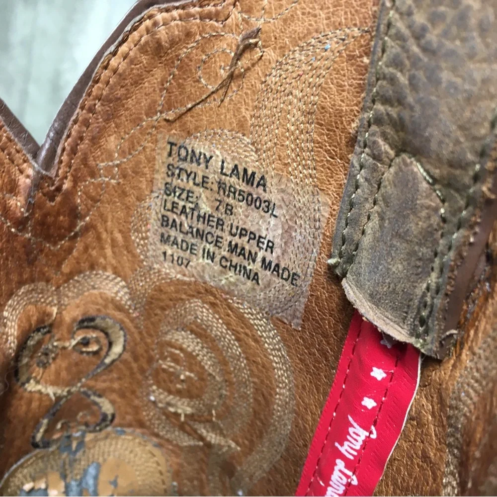 Tony Lama 3R #RR5003L Sorrel Bridle Brown Leather R Toe Cowgirl Boots Women's 7